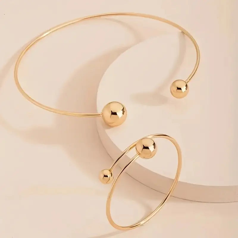 Cassandra - Gold Minimalist Glow Collar and Cuff Bracelet Set