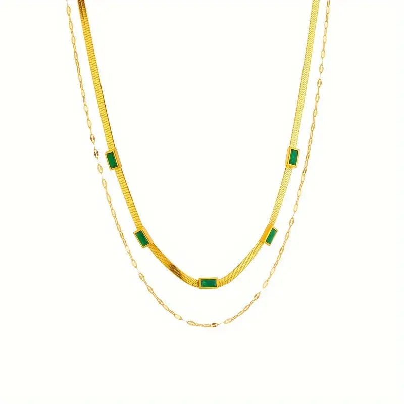 Sorella Gem - Gold Double-Layer Retro Necklace by