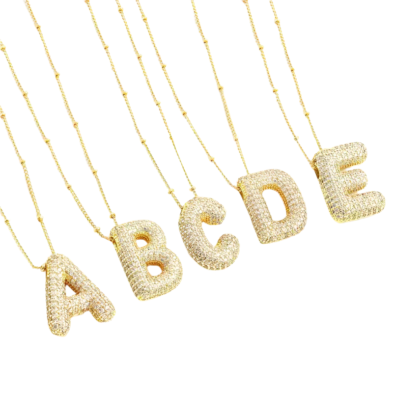 Aisha - Gold Initial Necklace with Bubble Letter Design