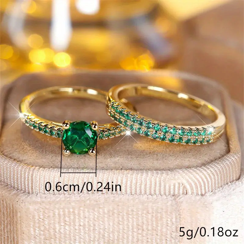 Serena - Gold  Emerald Duo Ring Set