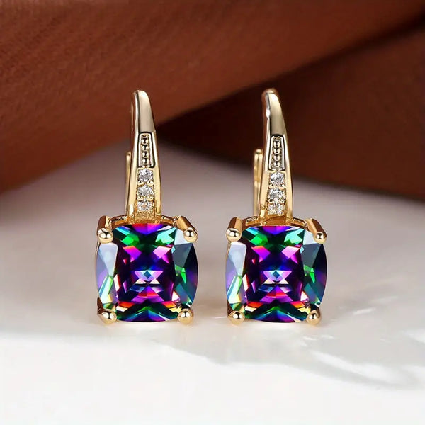 Candice - Gold Mystic Stone Hoop Earrings