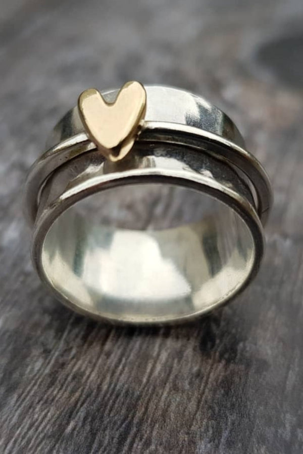 Silver Ring with a Golden Heart