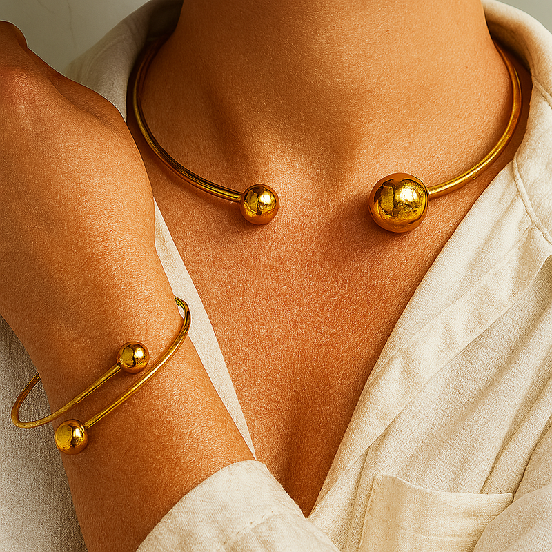 Cassandra - Gold Minimalist Glow Collar and Cuff Bracelet Set