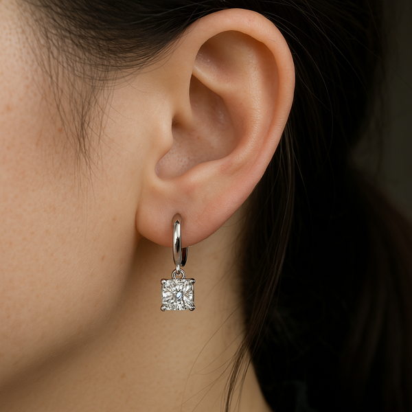 Aurora Square Drop Earrings in White Gold