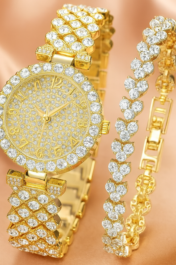 Elegant Gold Watch and Bracelet Set | Luxe Radiance Collection