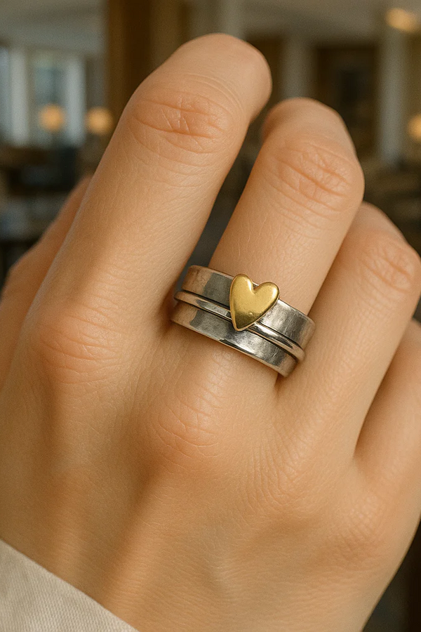 Mely - Silver Ring with Golden Heart Accent