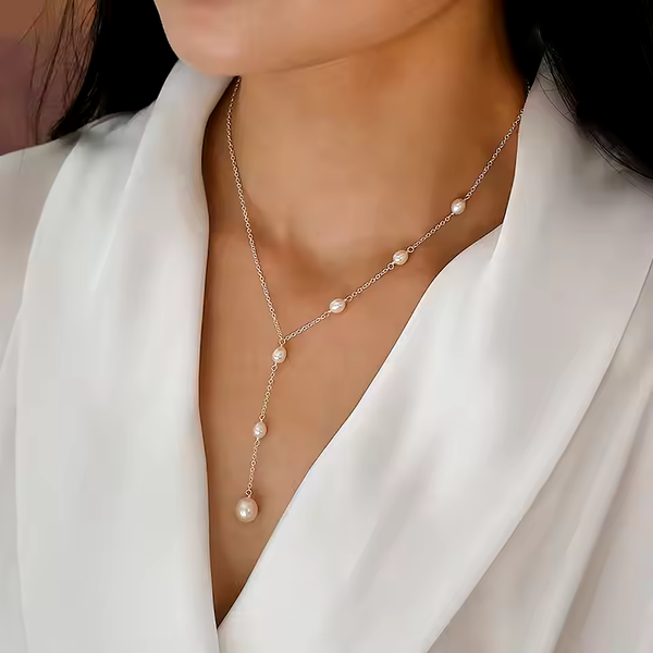 Vintage Pearl Pendant Necklace with Ruby Accents