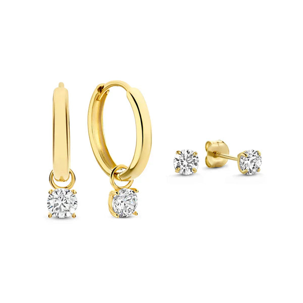 White Gold Moon Tears Stone Earring Set