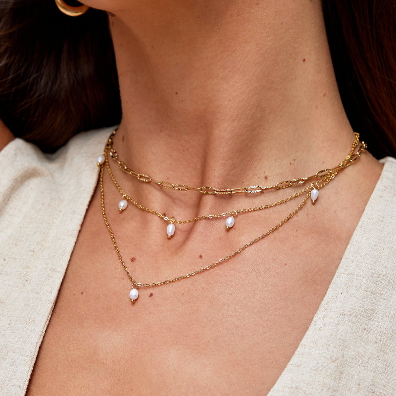 Aspen - Layered Necklace with Kay Pearl Drops