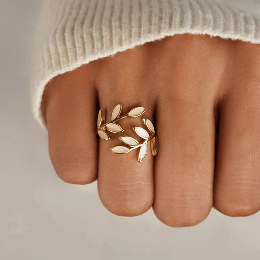 Adjustable White Opal Leaf Ring by Pure