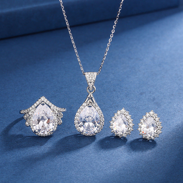 Aria - White Gold Teardrop Jewelry Set
