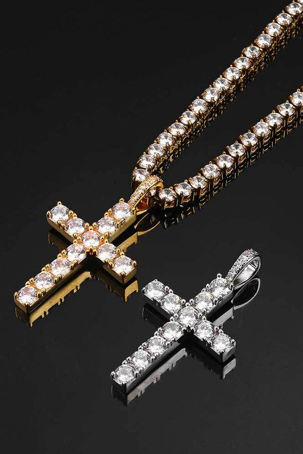White Gold Moissanite Cross Necklace
