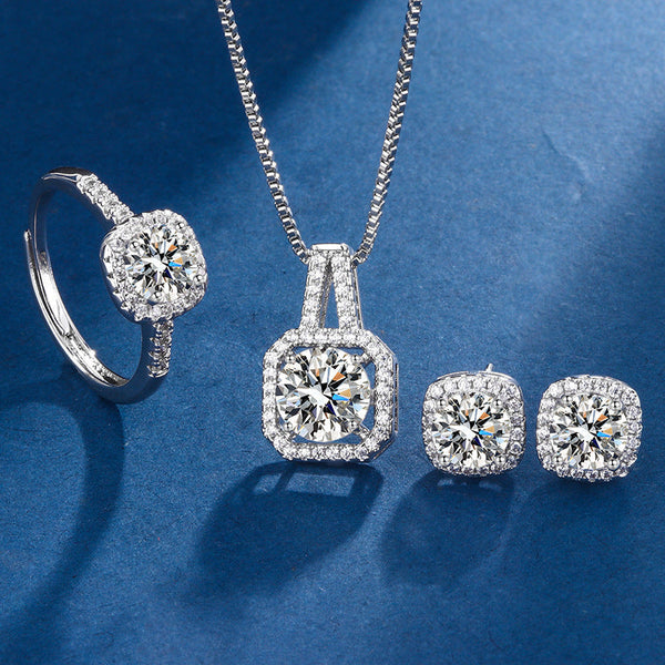Hannah - Square Radiant Jewelry Set in White Gold