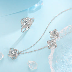 Evelyn - White Gold Frosted Flower Clover Knot Jewelry Set
