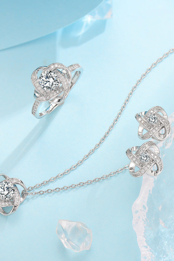 Evelyn - White Gold Frosted Flower Clover Knot Jewelry Set