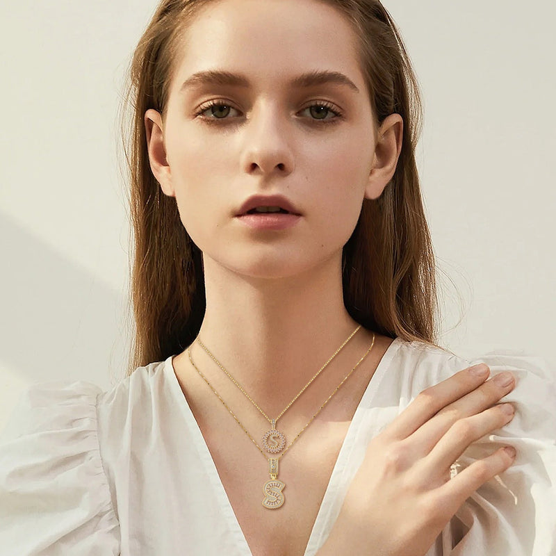Gold Moissanite Initial Letter Necklace Set