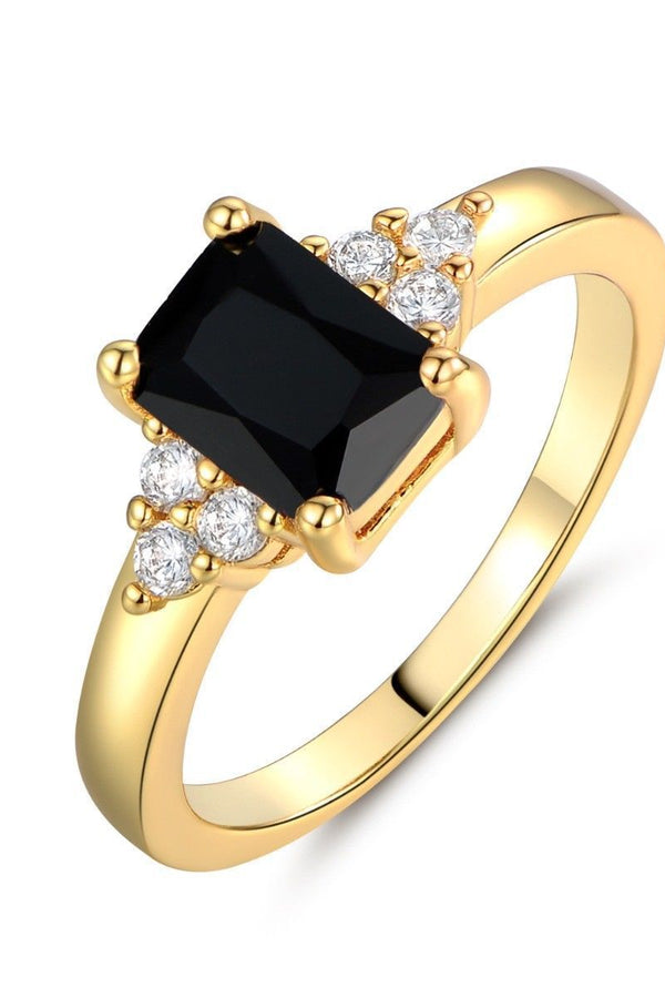 Gold Baguette Ring with Black Spinel