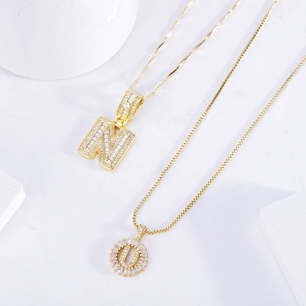 Alexandra - Gold Moissanite Initial Necklace Set