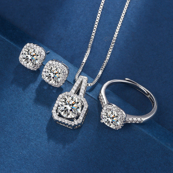 Hannah - Square Radiant Jewelry Set in White Gold