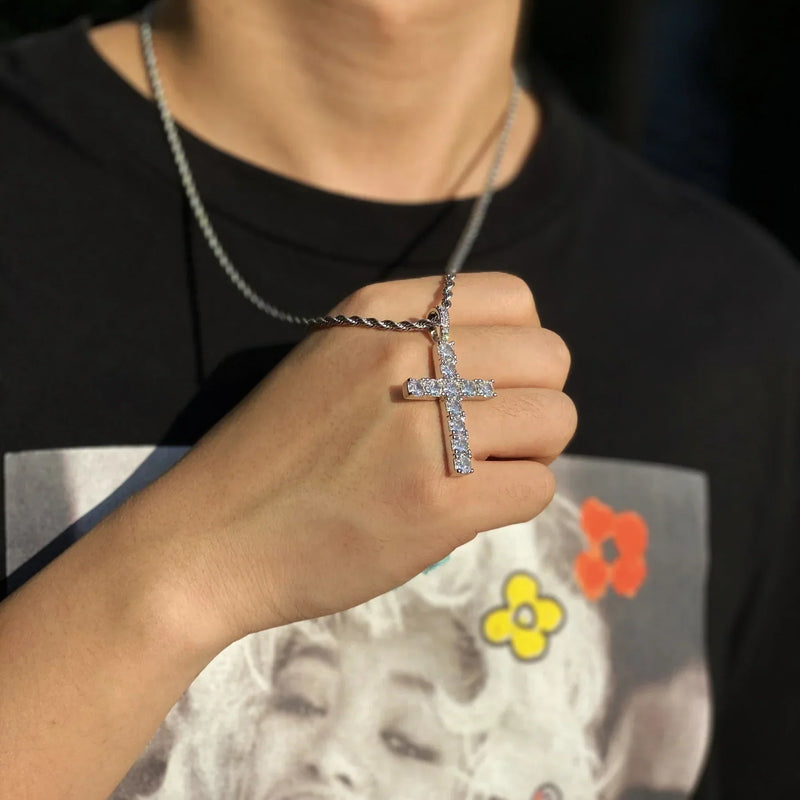 White Gold Moissanite Cross Necklace