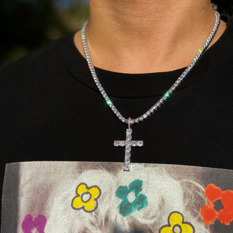 White Gold Moissanite Cross Necklace
