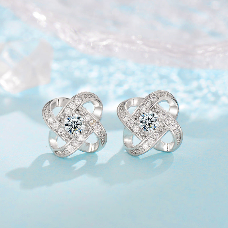 Evelyn - White Gold Frosted Flower Clover Knot Jewelry Set