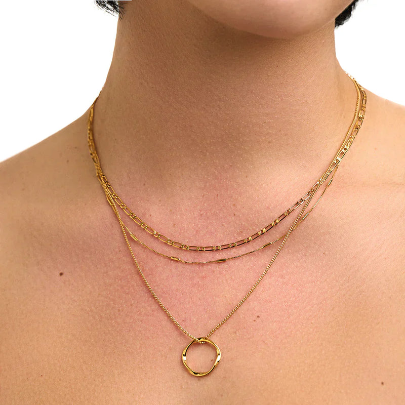 Bella - Gold Three-Row Open Circle Necklace