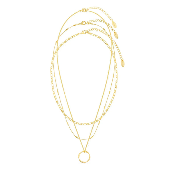 Bella - Gold Three-Row Open Circle Necklace