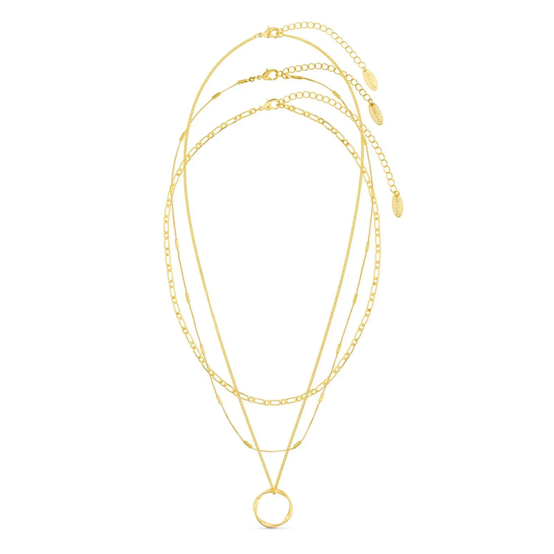 Bella - Gold Three-Row Open Circle Necklace