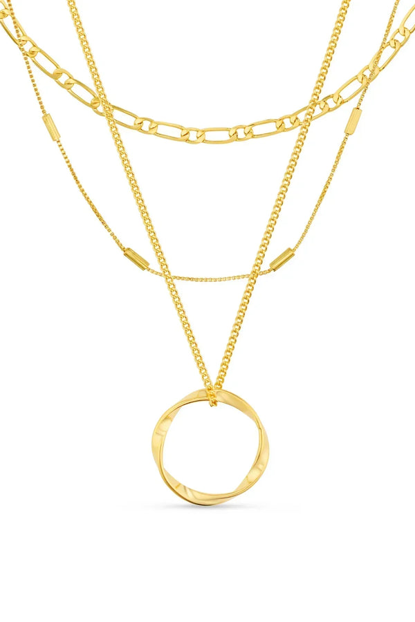 Bella - Gold Three-Row Open Circle Necklace