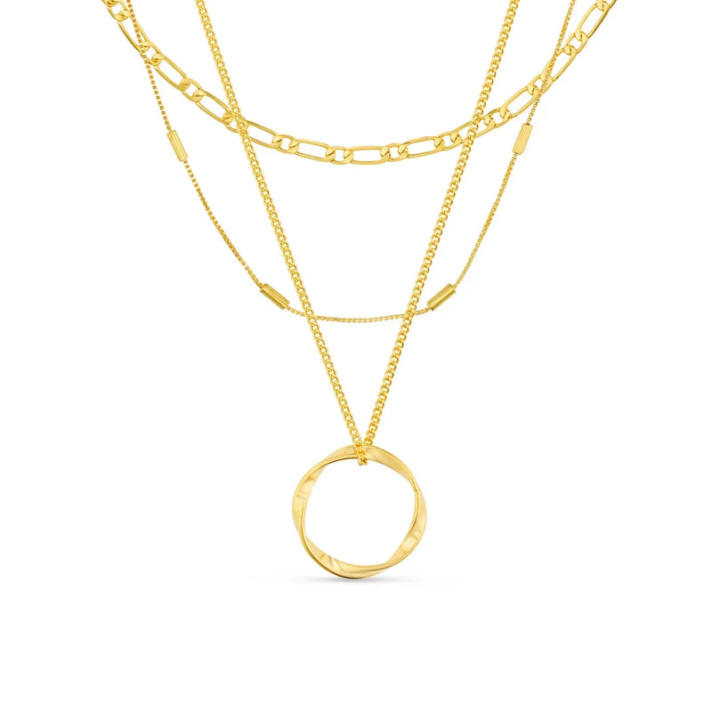 Bella - Gold Three-Row Open Circle Necklace