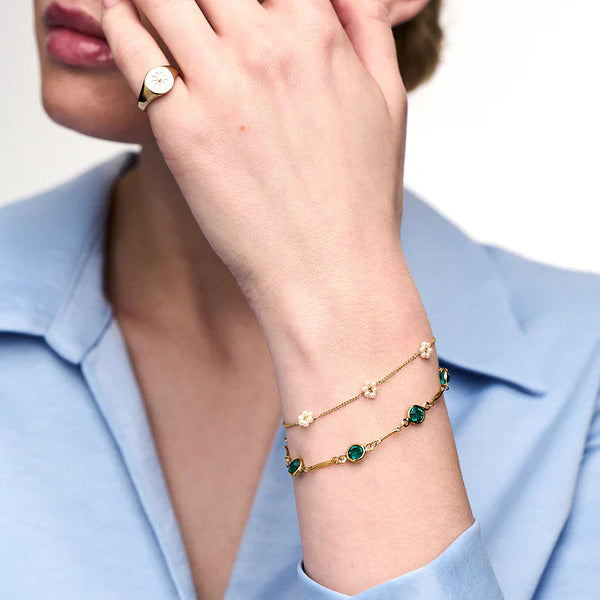 Alice - Gold Emerald Link Chain Bracelet