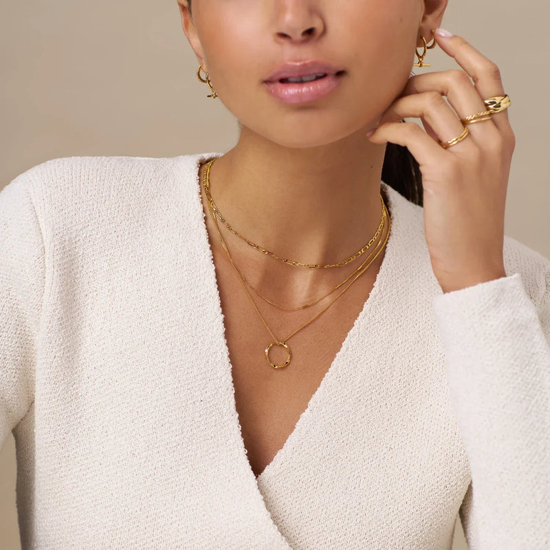 Bella - Gold Three-Row Open Circle Necklace