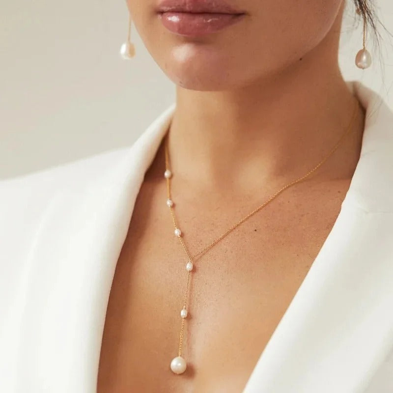 Vintage Pearl Pendant Necklace with Ruby Accents