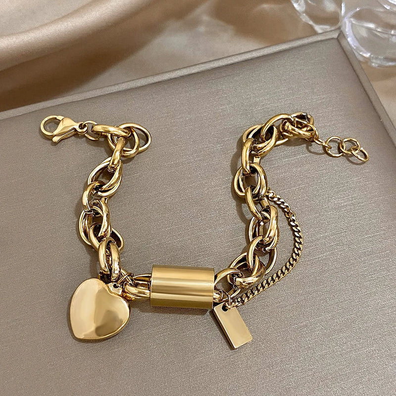 Audrey - Gold Chunky Heart Bracelet