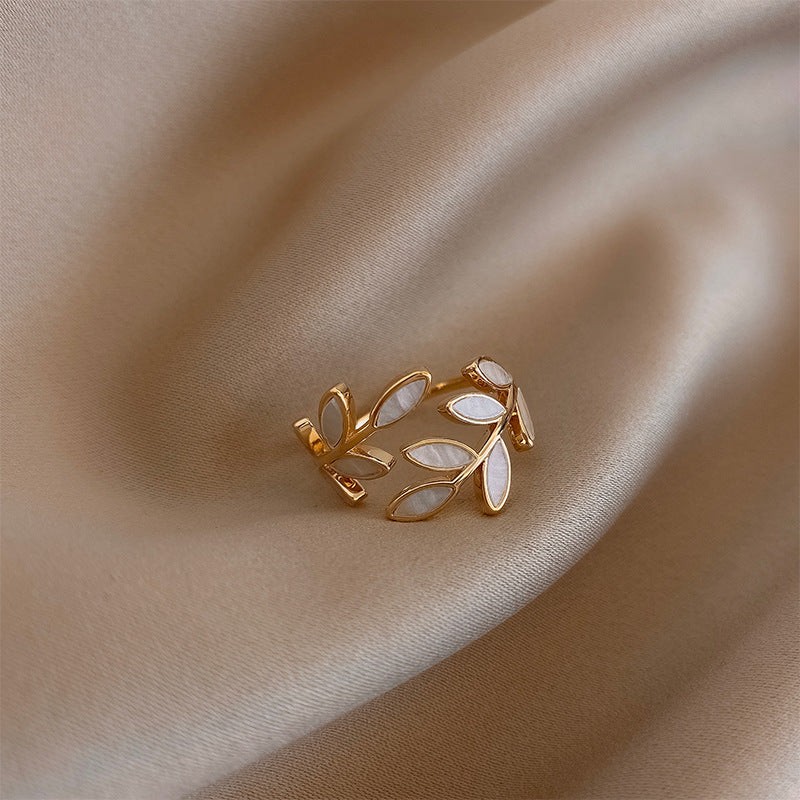 Adjustable White Opal Leaf Ring by Pure
