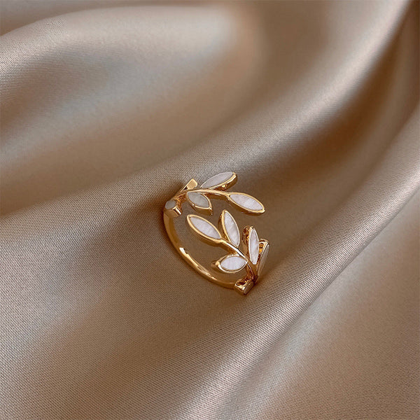 Adjustable White Opal Leaf Ring by Pure