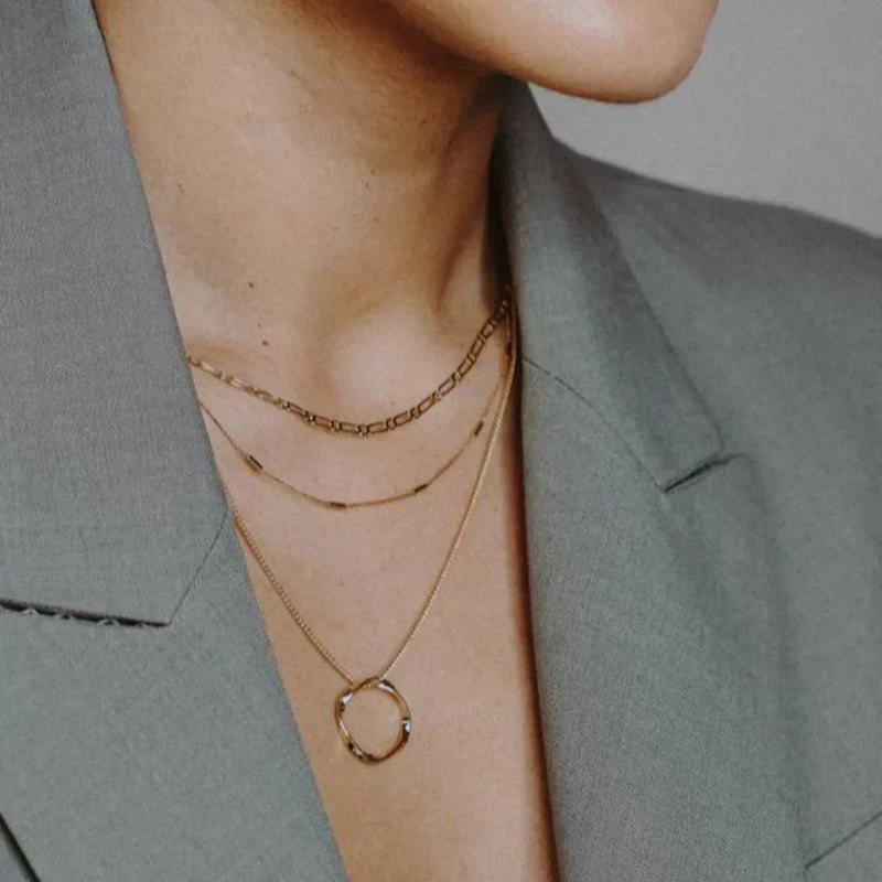 Bella - Gold Three-Row Open Circle Necklace