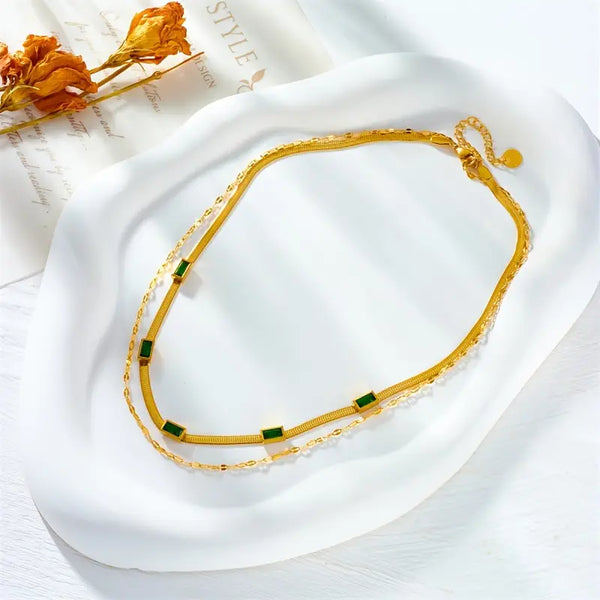 Sorella Gem - Gold Double-Layer Retro Necklace by