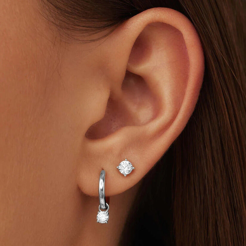 White Gold Moon Tears Stone Earring Set