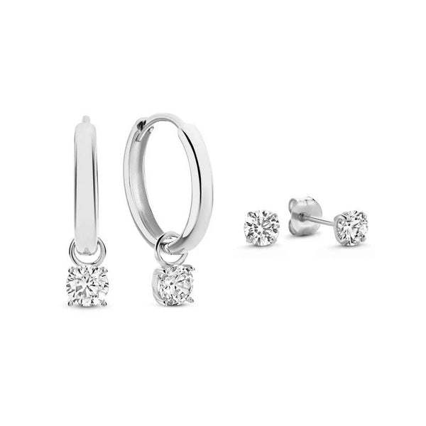 White Gold Moon Tears Stone Earring Set