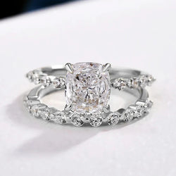 Olivia - White Gold Bridal Cushion 2-Piece Ring Set