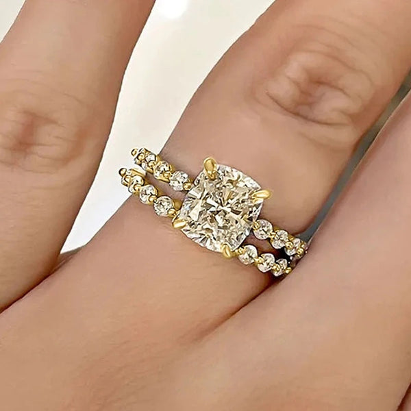 Isabella - Gold Bridal Cushion 2-Piece Ring Set