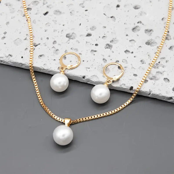 Elegant Gold Pearl Jewelry Set - Golden Grace Collection