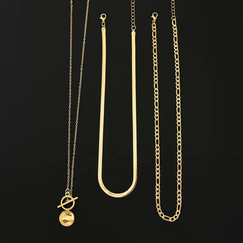 Gold Layered Necklace with Textured Coin Design by Savira