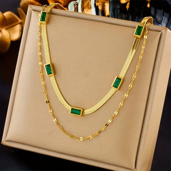 Sorella Gem - Gold Double-Layer Retro Necklace by