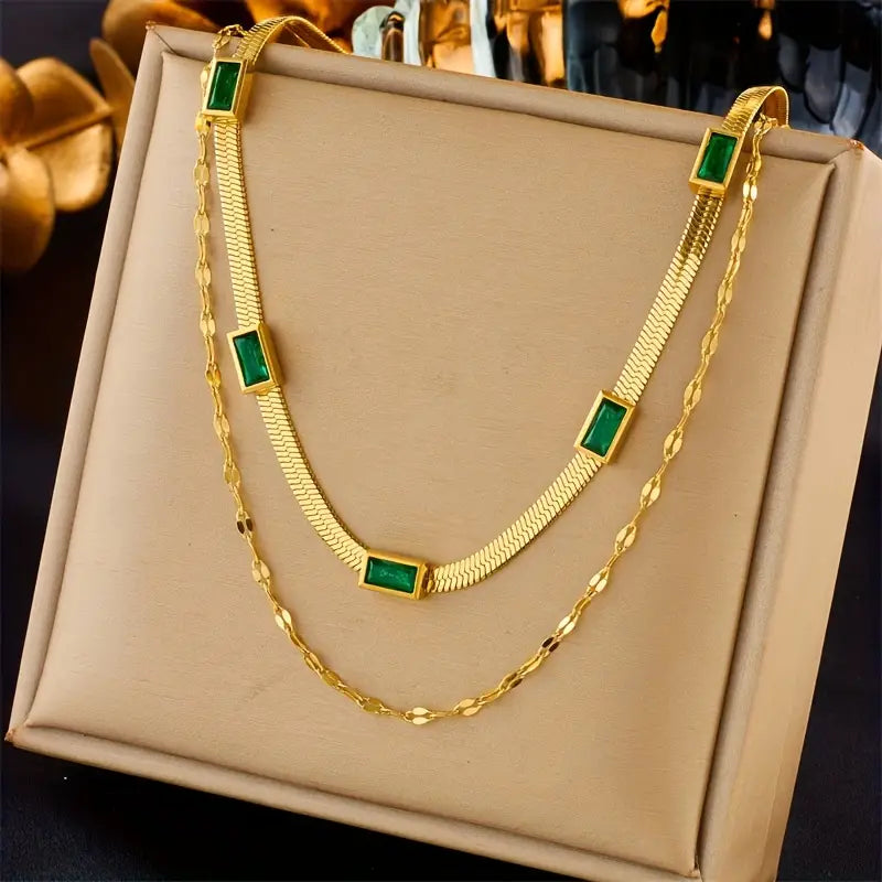 Sorella Gem - Gold Double-Layer Retro Necklace by