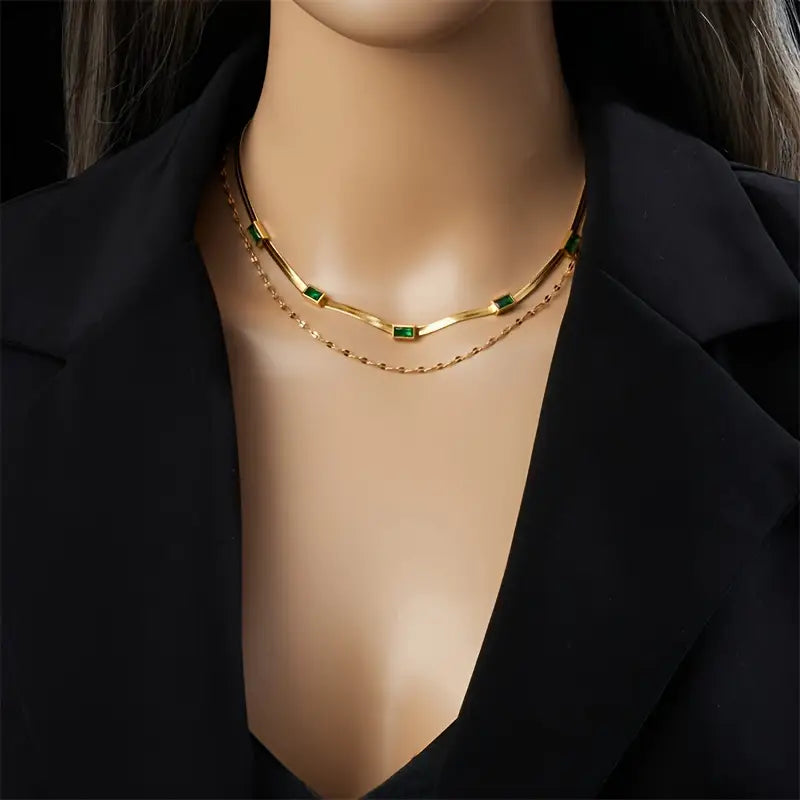 Sorella Gem - Gold Double-Layer Retro Necklace by