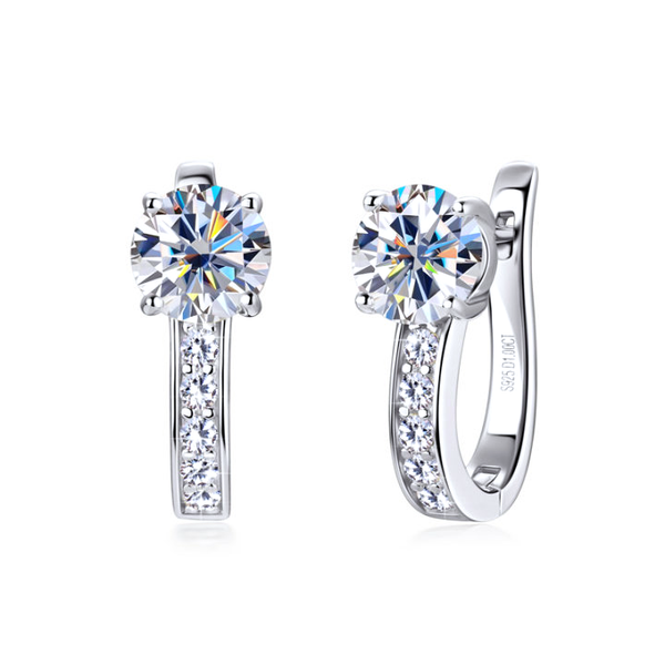Eleanor - White Gold Channel Moissanite Huggie Earrings