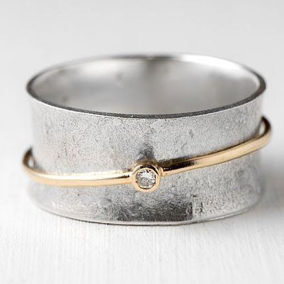 Classic Silver Ring with Vintage Gold Accents